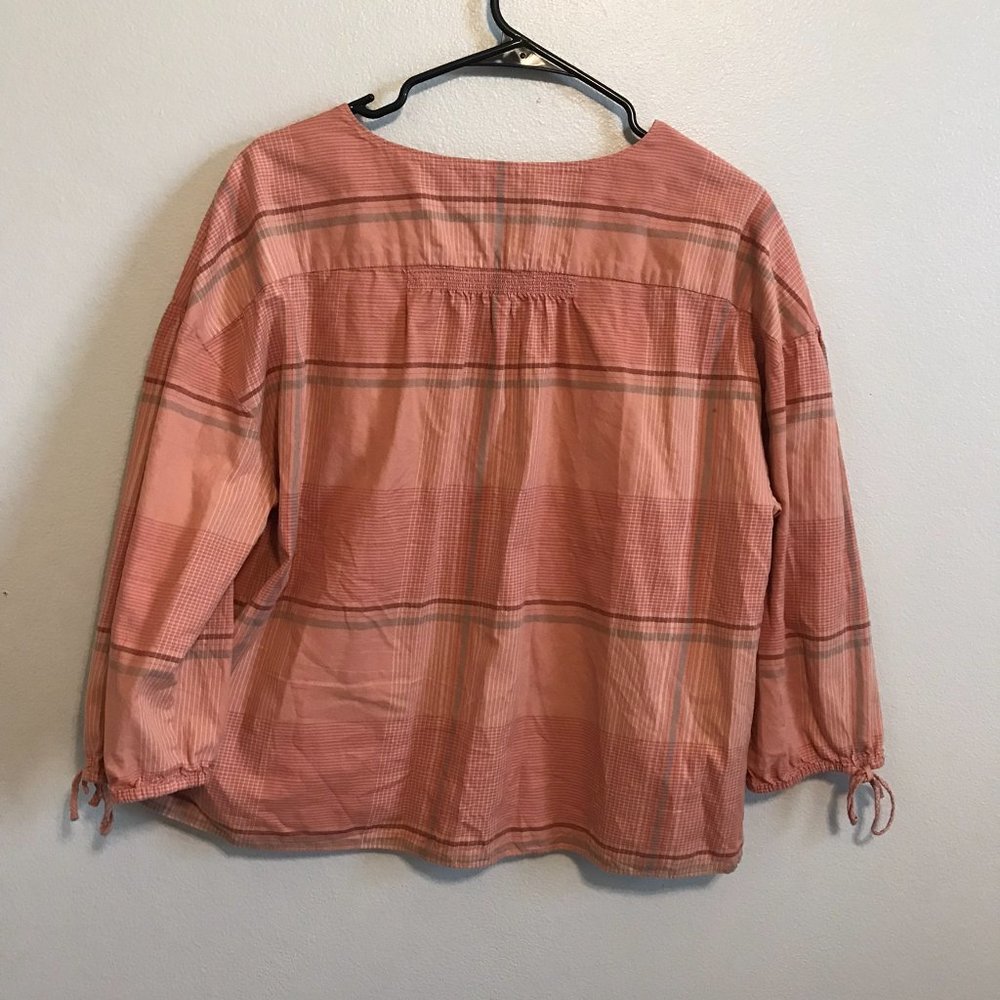 SOLD Moringview Cotton Tie-Sleeve Shirt in Peach Plaid Size Large SOLD - Picture 6 of 6